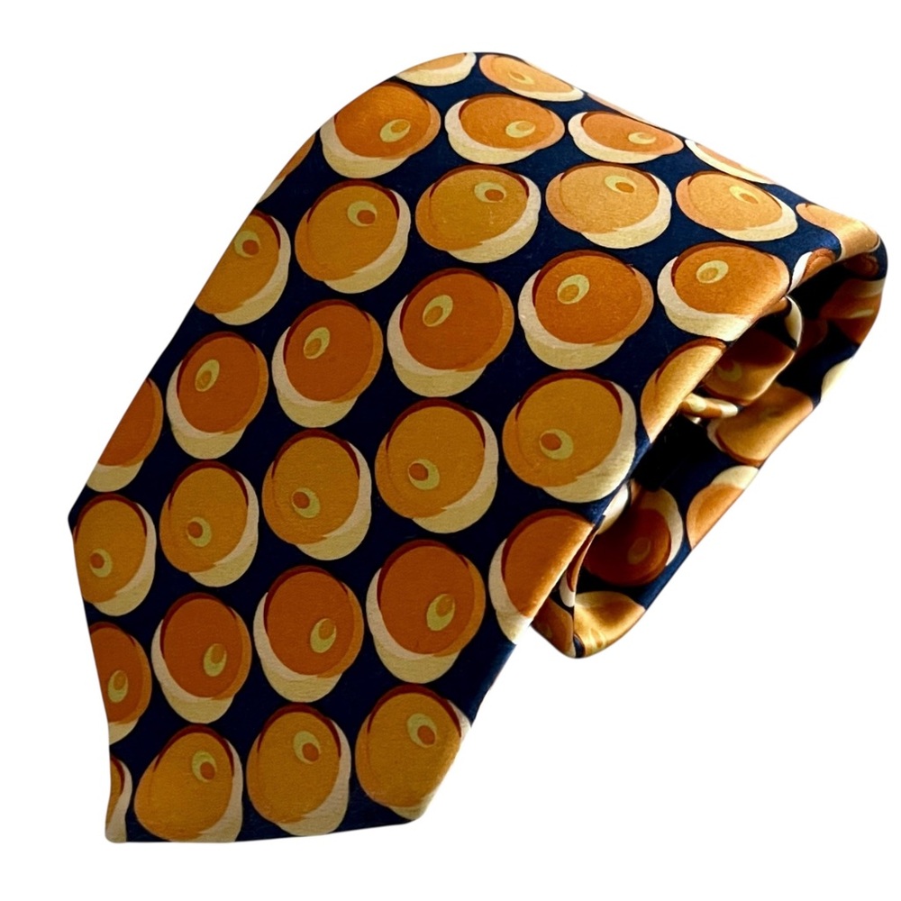 Ted Baker Silk Tie Olives? Geometric Multicolor Gold Orange/Tan Navy Blue